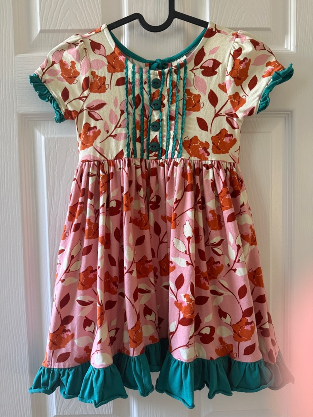 Wildflowers Pink and Teal Floral Casual Girls Dress